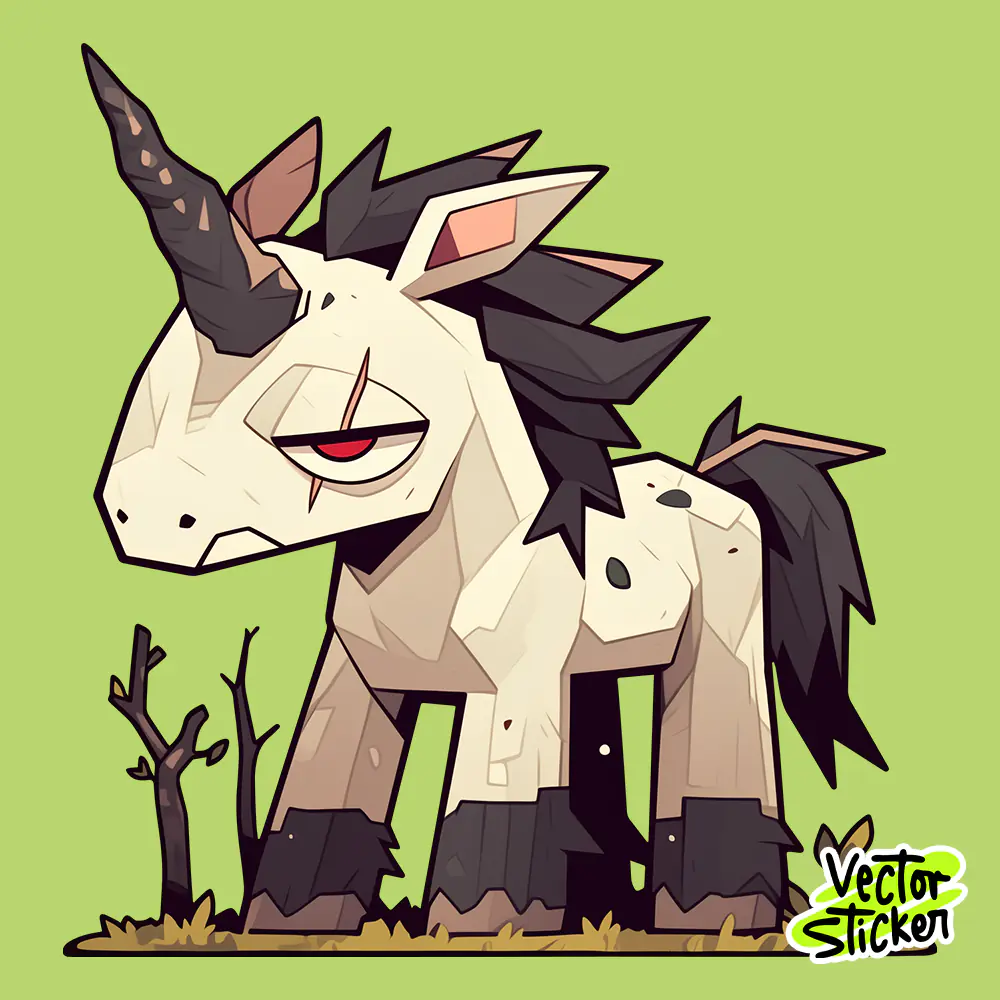Dark Unicorn Monster Cartoon Sticker with Beige and Black Fantasy Style