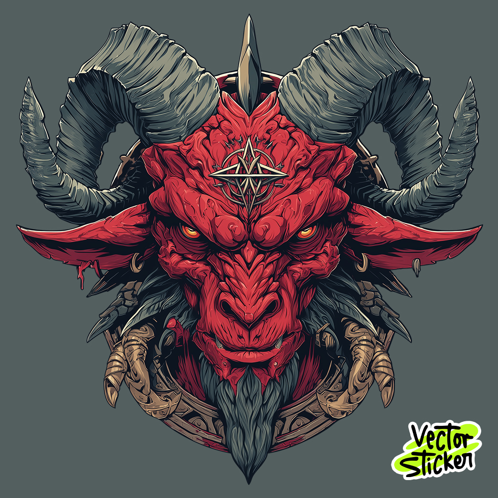 Evil Baphomet Head Illustration Sticker Design