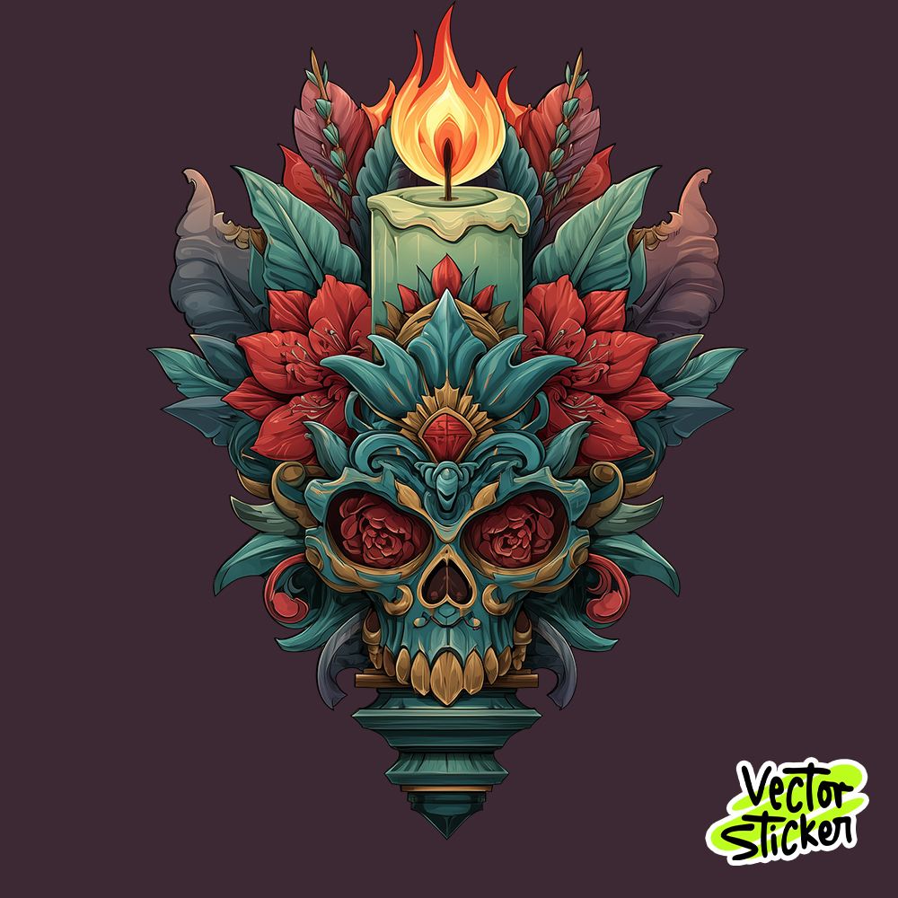 Vintage Style Skull Candle Illustration Design Sticker