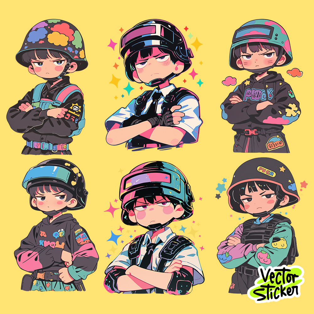 Cute PUBG Guy Sticker – Pastel Neon Outfits & Helmet