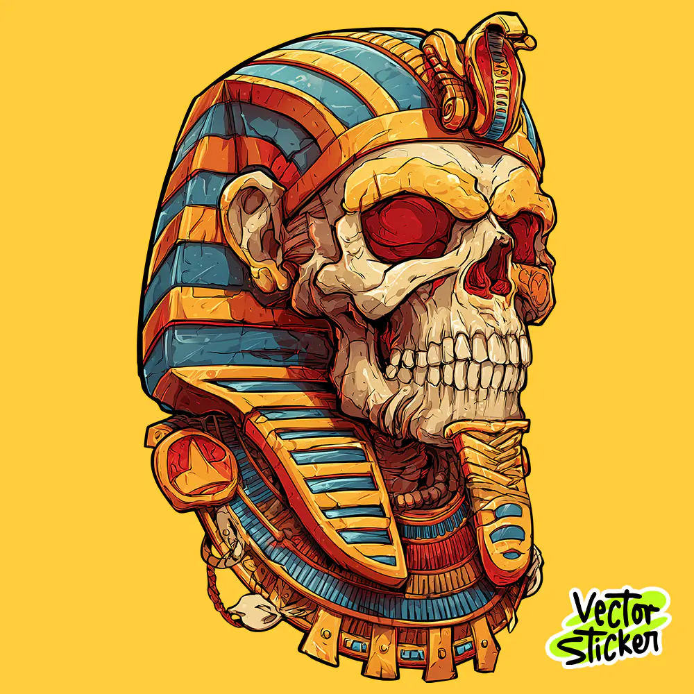 Pharaoh Skull Illustration — Egyptian Dark Fantasy T-Shirt Graphic