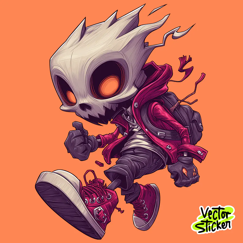 Cool Cartoon Monster Vector – Skull Head Streetwear Character