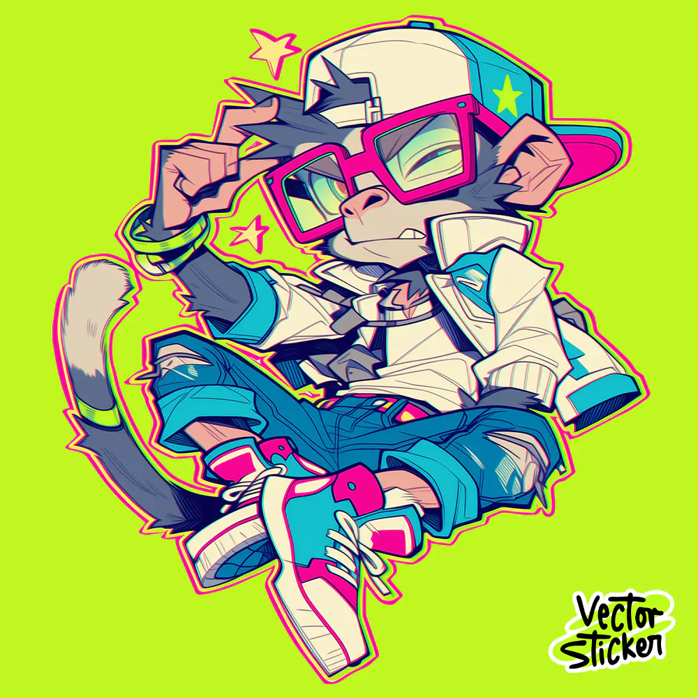 Cool Monkey T Shirt Sticker Cartoon Neon Street Style
